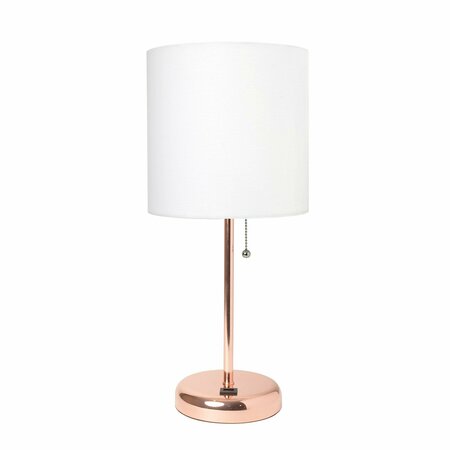 CREEKWOOD HOME Oslo 19.5in Contemporary USB Port Feature Metal Table Lamp, Rose Gold, White Drum Fabric Shade CWT-2013-RG